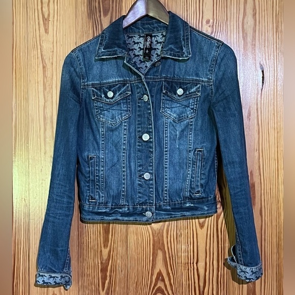 Aeropostale Pretty Little Liars Cropped Blue Denim Jacket Horse Print Lining - Picture 2 of 15
